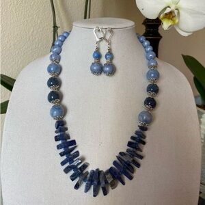 Blue Beaded Necklace and Earring Set